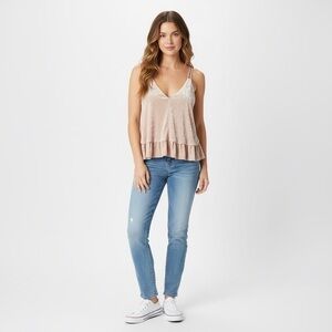 Aerie Blush Pink Velvet Layered Tank Top Double Straps XL